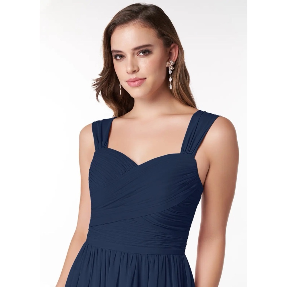 Azazie Zapheira Dark Navy Bridesmaid Dress US 10 A10 Chiffon Maxi Gown - Picture 2 of 13